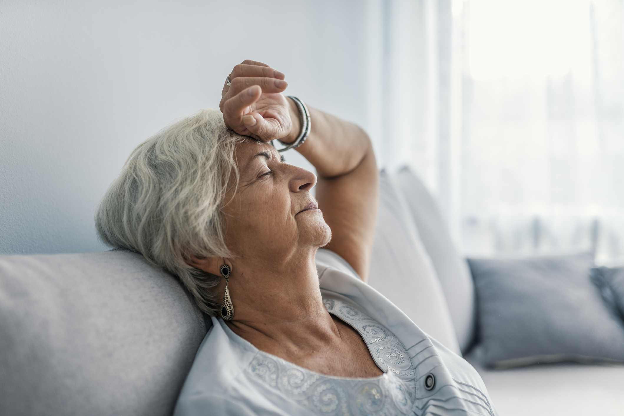 Elderly woman experiences extreme fatigue.